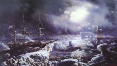 تقطعت السبل في الأسطرلاب و Zélée في المحيط الأسترالي في فبراير 1838 بواسطة لويس لو بريتون